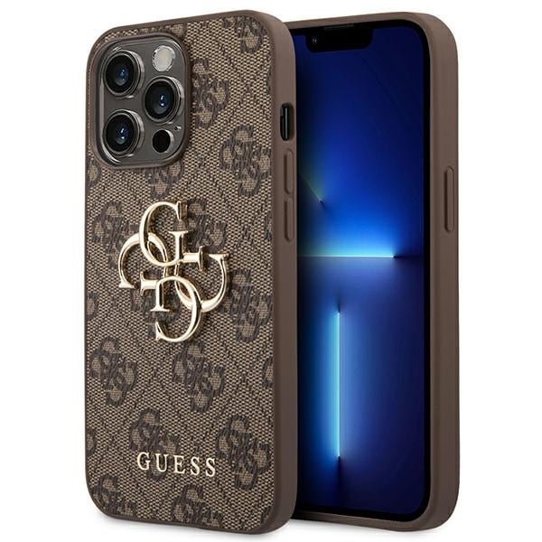 Guess 4G Fodral med stor metallogo för iPhone 14 Pro - Brun