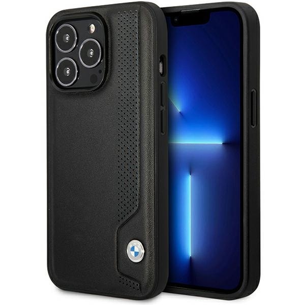 Fodral BMW BMHCP14L22RBDK iPhone 14 Pro 6,1" svart/svart hårdplastfodral Läder Blå prickar