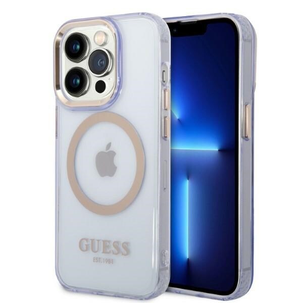 Guess GUHMP14LHTCMU iPhone 14 Pro 6,1" lila/lila hårt fodral Gold Outline Genomskinlig MagSafe