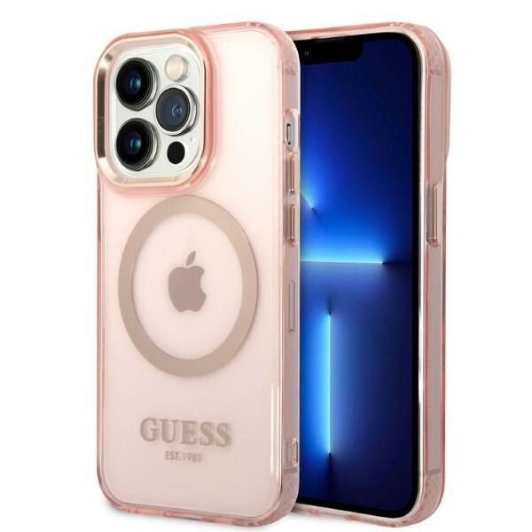 Guess GUHMP14LHTCMP iPhone 14 Pro 6,1" rosa/rosa hårt fodral Gold Outline Genomskinlig MagSafe