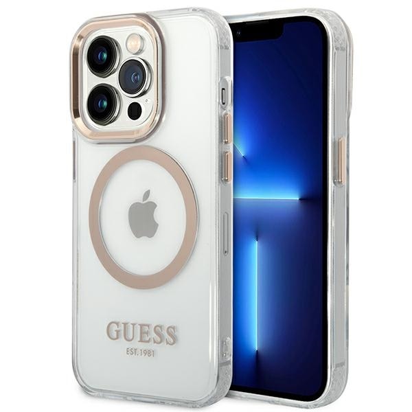 Guess GUHMP14LHTRMD iPhone 14 Pro 6.1 "guld / guld hårt fodral Metal Outline Magsafe