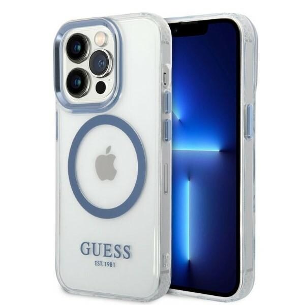 Guess Metal Outline MagSafe-fodral för iPhone 14 Pro - blå