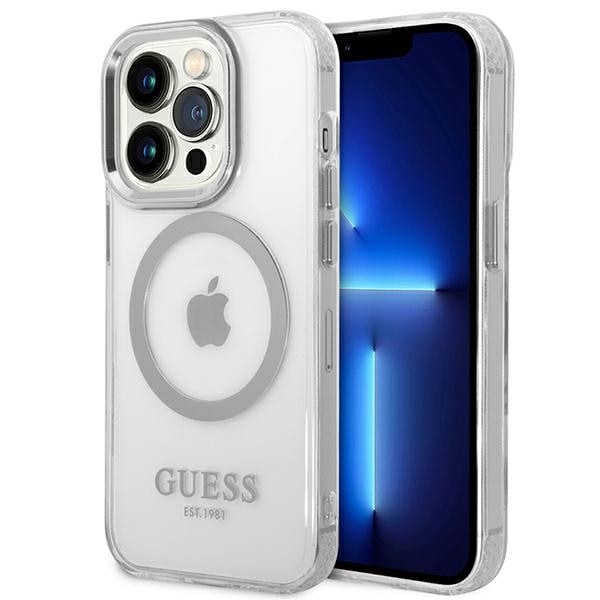Guess GUHMP14LHTRMS iPhone 14 Pro 6,1" silver/silver hårt fodral Metal Outline Magsafe