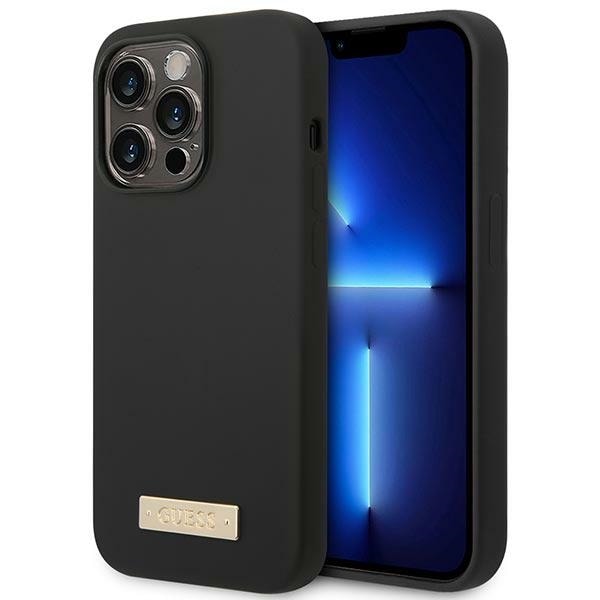 Guess GUHMP14XSBPLK iPhone 14 Pro Max 6,7" svart/svart hårt fodral Silikon Logo Plate MagSafe