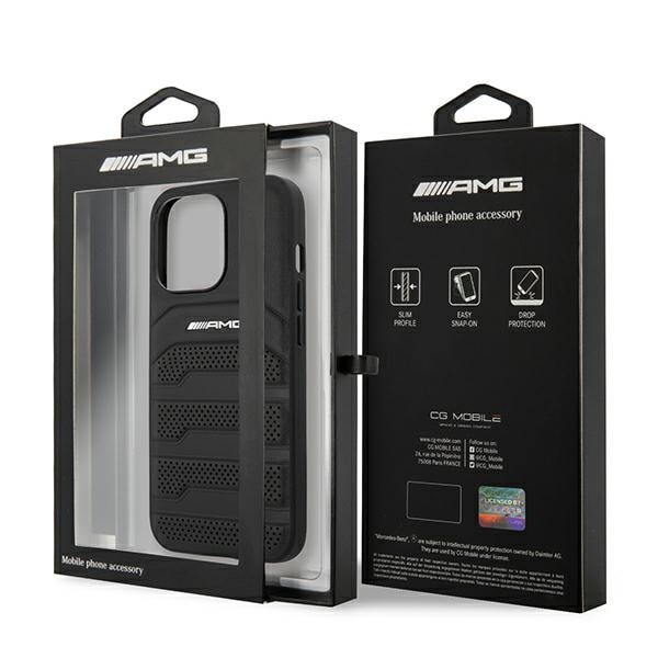 AMG AMHCP14LGSEBK iPhone 14 Pro 6.1 "sort / sort hardcase Læderprægede linjer