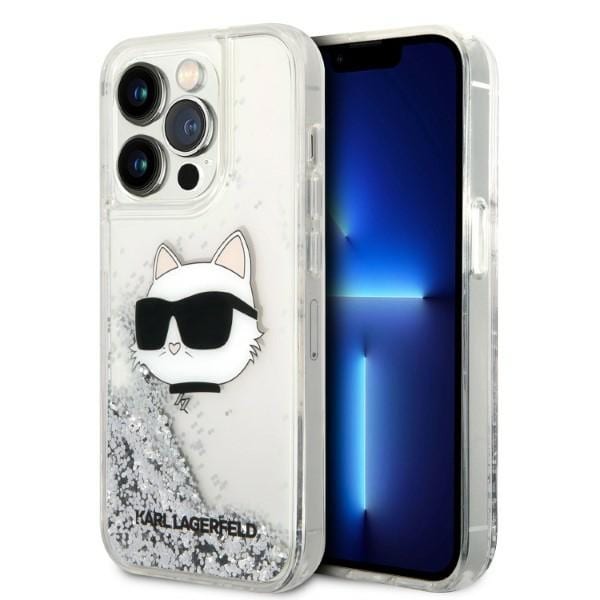 Karl Lagerfeld KLHCP14LLNHCCS iPhone 14 Pro 6.1" Silver Hårda Fodral Glitter Choupette Head