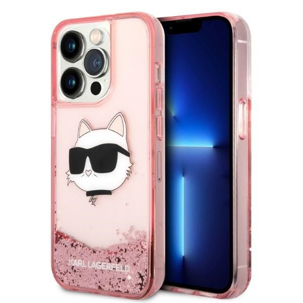 Karl Lagerfeld iPhone 14 Pro Max 6.7" rosa hårda fodral Glitter Choupette Head KLHCP14XLNCHCP