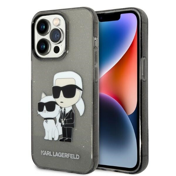 Karl Lagerfeld Glitter Karl&Choupette fodral för iPhone 14 Pro - svart