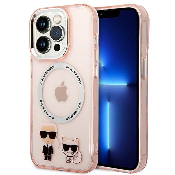 Karl Lagerfeld KLHMP14LHKCP iPhone 14 Pro 6.1" Hardcase Pink Karl & Choupette Aluminium MagSafe