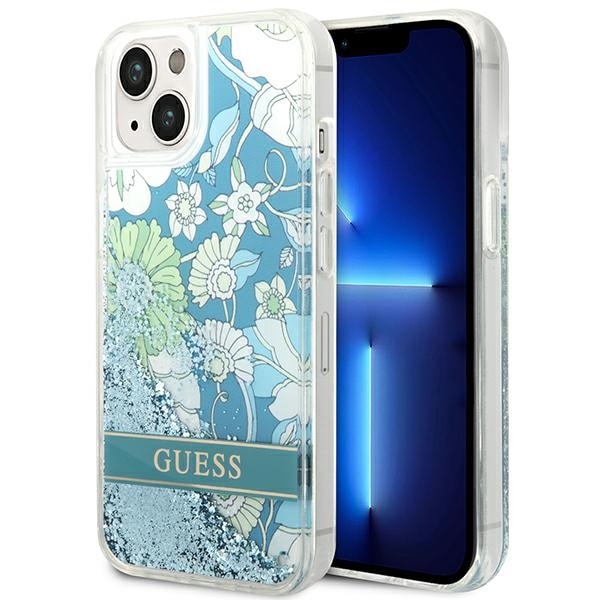 Guess GUHCP14MLFLSN iPhone 14 Plus 6,7 "grön / grönt fodral Flower Liquid Glitter