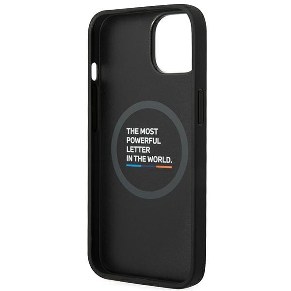 Etui BMW BMHMP14M22PTDK iPhone 14 Plus 6.7 "sort/sort Læderstempel Tricolor Magsafe