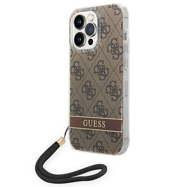 Guess GUOHCP14LH4STW iPhone 14 Pro 6.1 "brun / brun hård väska 4G Print Strap