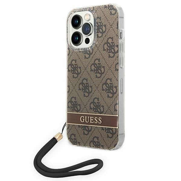 Guess GUOHCP14XH4STW iPhone 14 Pro Max 6,7 "brun / brun hård väska 4G Print Strap