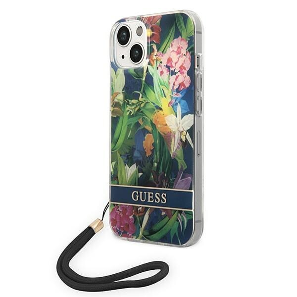 Guess GUOHCP14SHFLSB iPhone 14 6,1 "blå / blå hård väska Blomsterrem