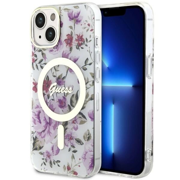 Guess GUHMP14MHCFWST iPhone 14 Plus 6,7" genomskinlig hård väska Flower MagSafe