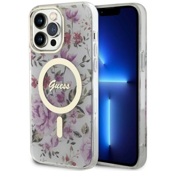 Guess GUHMP14LHCFWST iPhone 14 Pro 6,1" transparent hårddisk Flower MagSafe