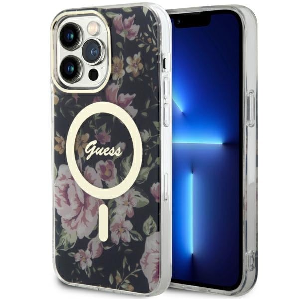Guess GUHMP14XHCFWSK iPhone 14 Pro Max 6,7" svart/svart hårddisk Flower MagSafe