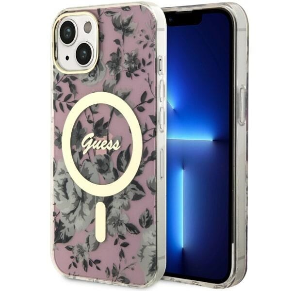 Guess GUHMP14MHCFWSP iPhone 14 Plus 6,7" rosa/rosa hårda fodral Flower MagSafe