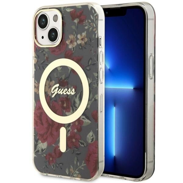 Guess GUHMP14MHCFWSA iPhone 14 Plus 6,7" grön/khaki hård väska Flower MagSafe