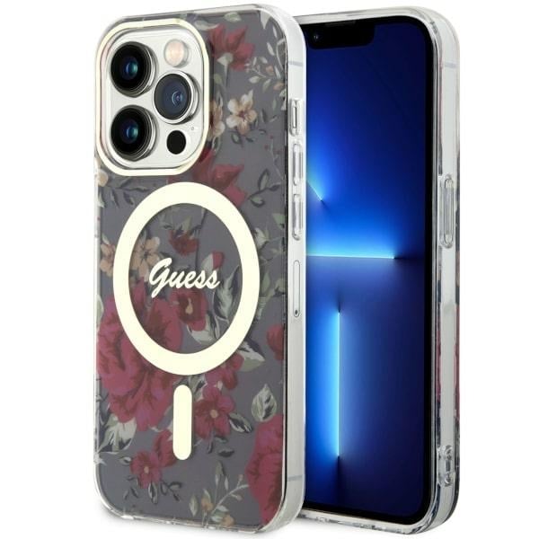 Guess GUHMP14LHCFWSA iPhone 14 Pro 6,1" grön/khaki hård väska Flower MagSafe