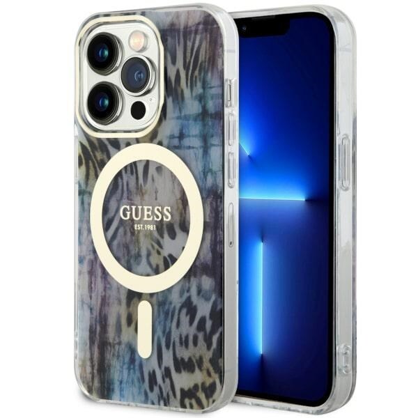 Guess GUHMP14XHLEOPWB iPhone 14 Pro Max 6,7" blå/blå hård väska Leopard MagSafe