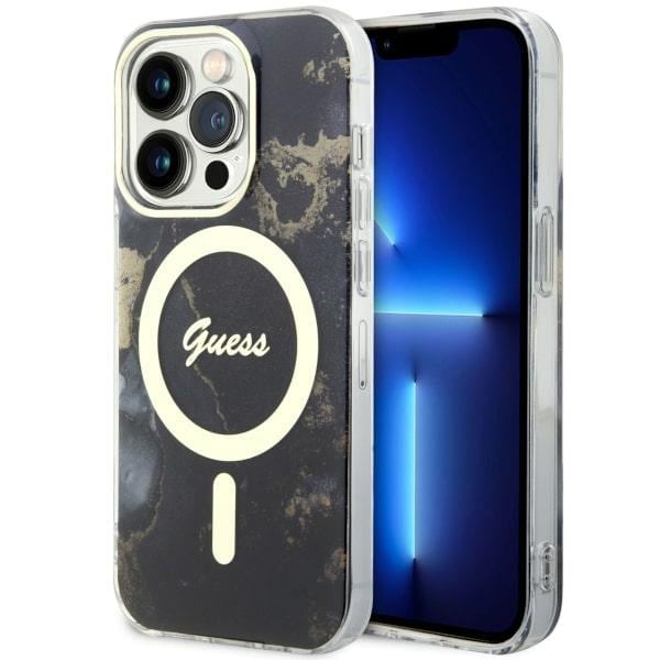 Guess GUHMP14XHTMRSK iPhone 14 Pro Max 6,7" svart/svart hårda fodral Golden Marble MagSafe