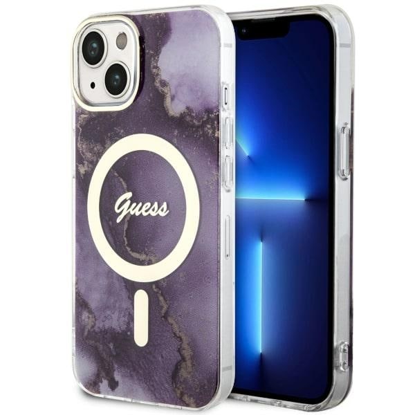 Guess GUHMP14SHTMRSU iPhone 14 6,1" lila/lila hårdplastfodral Golden Marble MagSafe