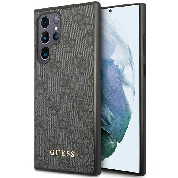 Guess GUHCS23LG4GFGR S23 Ultra S918 grå/grå hardcase 4G Metall Guld Logo