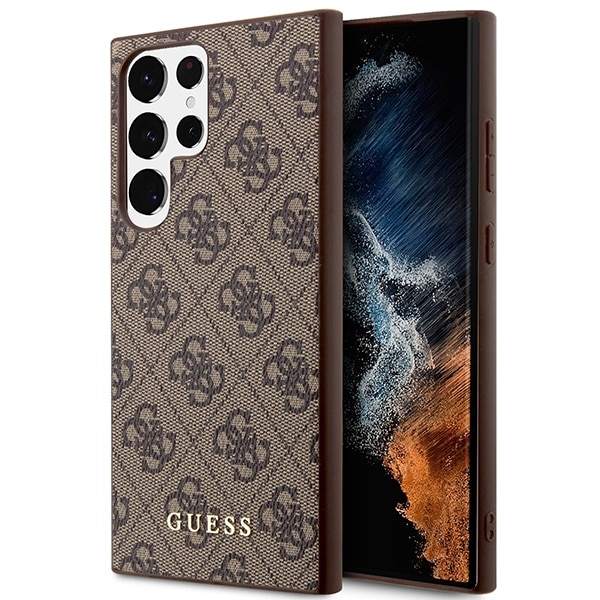 Guess GUHCS23LG4GFBR S23 Ultra S918 brunt/brunt hårt fodral 4G Metall Guldlogotyp