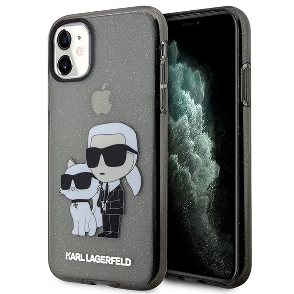 Karl Lagerfeld KLHCN61HNKCTGK iPhone 11/XR 6.1" svart hårt fodral Glitter Karl & Choupette
