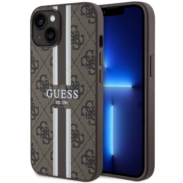 Guess GUHMP14SP4RPSW iPhone 14 6,1" brunt/brunt hårdplastfodral 4G Printed Stripes MagSafe