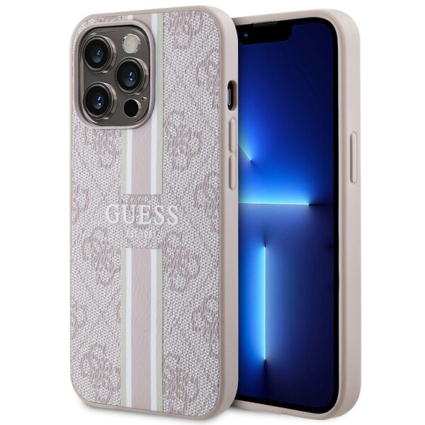 Guess GUHMP13LP4RPSP iPhone 13 Pro/13 6,1" rosa hårdplastfodral 4G Printed Stripes MagSafe