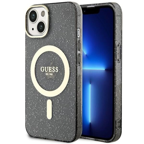 Guess GUHMP14MHCMCGK iPhone 14 Plus 6,7" svart/svart hårdskal Glitter Gold MagSafe