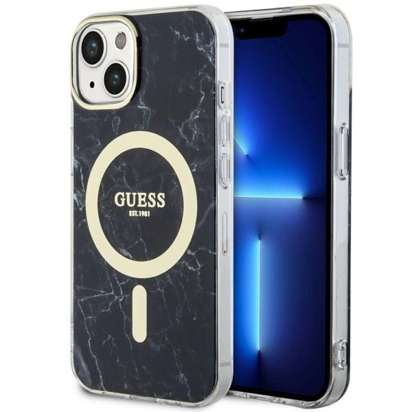 Guess GUHMP14SPCUMAK iPhone 14 6,1" svart/svart hårdplastfodral Marble MagSafe