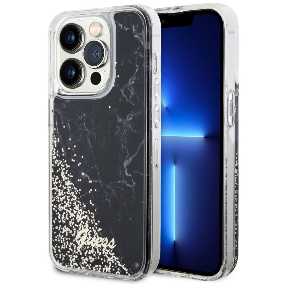 Guess GUHCP14LLCSGSGK iPhone 14 Pro 6,1" svart/svart hårdfodral Liquid Glitter Marble