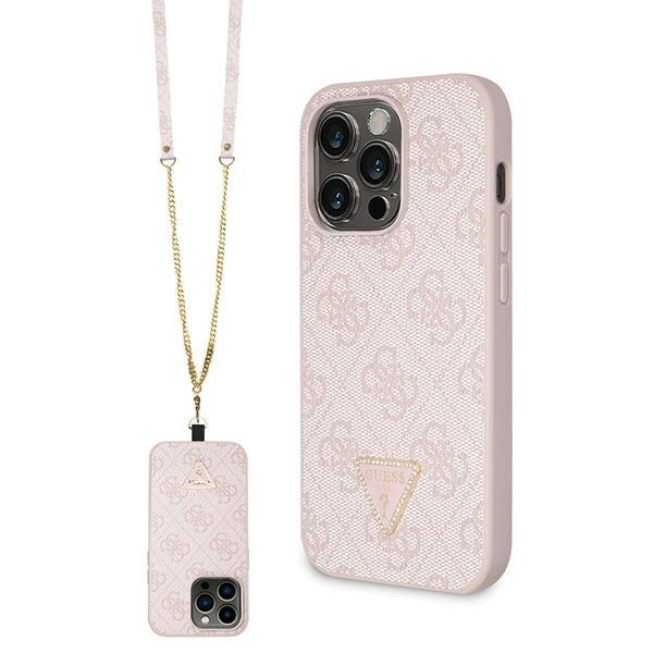 Guess GUHCP14LP4TDSCPP fodral för iPhone 14 Pro - rosa Crossbody 4G Metal Logo