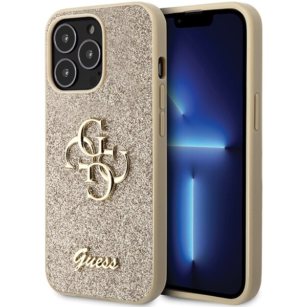 Guess GUHCP13LHG4SGD fodral för iPhone 13 Pro / 13 - guld Glitter Script Big 4G
