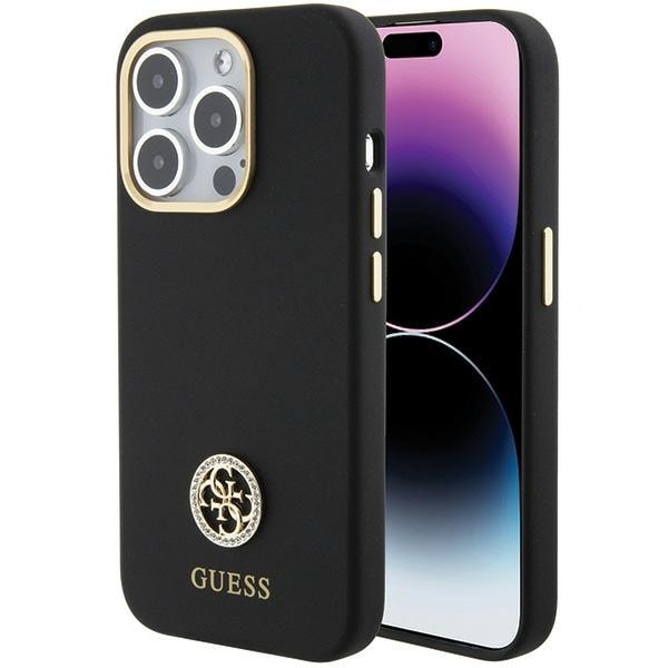 Guess Silikon Logo Strass 4G Fodral för iPhone 15 Pro - Svart