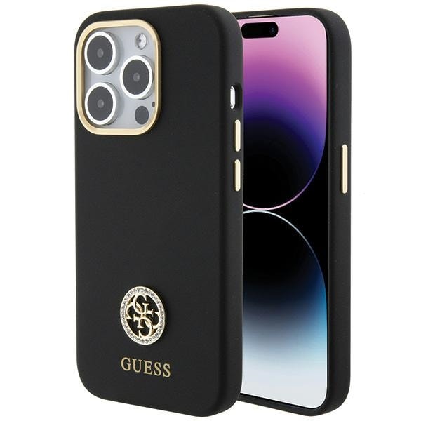 Guess Silikon Logo Strass 4G-fodral för iPhone 15 Pro Max - svart