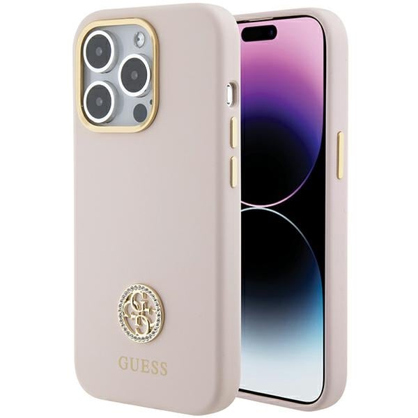Guess Silikon Logo Strass 4G-fodral för iPhone 15 Pro - ljusrosa