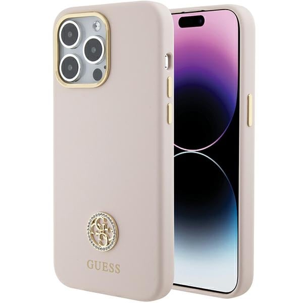 Guess Silikon Logo Strass 4G Fodral för iPhone 15 Pro Max - Rosa