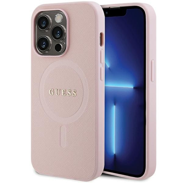 Guess GUHMP13LPSAHMCP fodral för iPhone 13 Pro / 13 - rosa Saffiano MagSafe