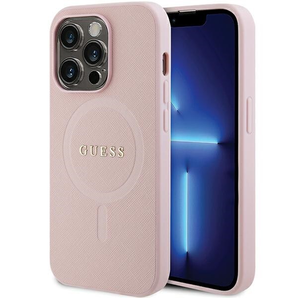 Guess GUHMP14XPSAHMCP fodral för iPhone 14 Pro Max - rosa Saffiano MagSafe