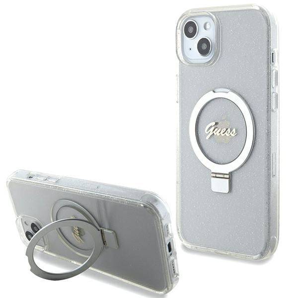 Guess GUHMP15MHRSGSD iPhone 15/14 Plus 6.7" Transparent Hard Case Ring Stand Glitter MagSafe