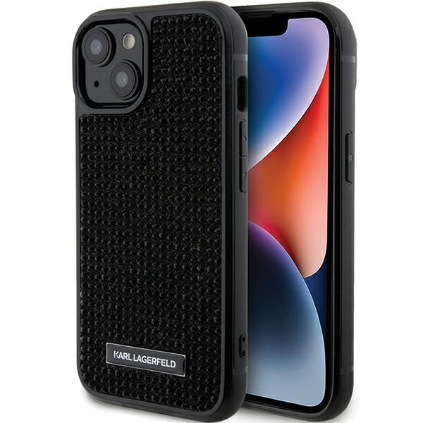 Karl Lagerfeld Rhinestone Logo Metal Plate fodral för iPhone 15 - svart