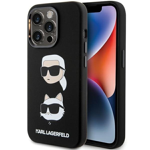 Karl Lagerfeld Silikon Karl&Choupette Huvudfodral för iPhone 15 Pro - svart