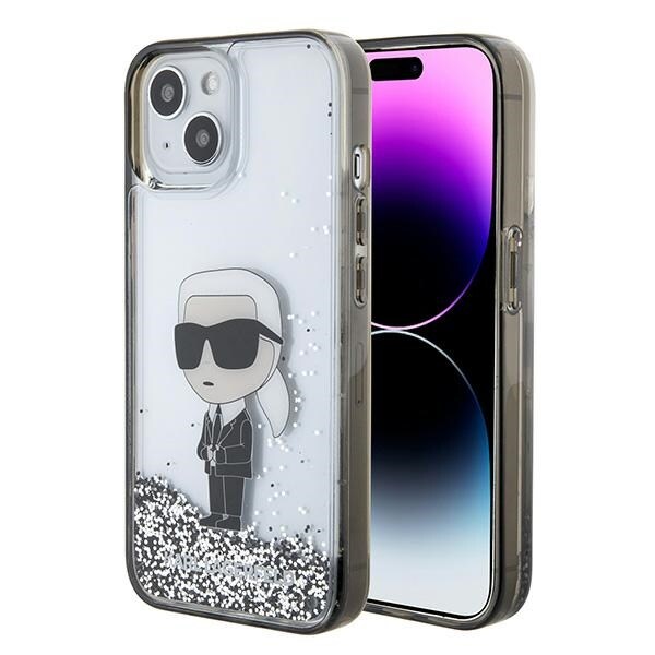 Karl Lagerfeld KLHCP15SLKKNSK iPhone 15 6,1" transparent hårda fodral Liquid Glitter Ikonik