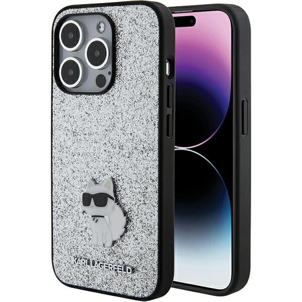 Karl Lagerfeld Fast Glitter Choupette Logo Metallnålfodral för iPhone 15 Pro Max - Silver