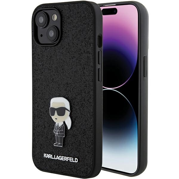 Karl Lagerfeld Fast glitter Ikonik Logo metallnålfodral för iPhone 15 - svart