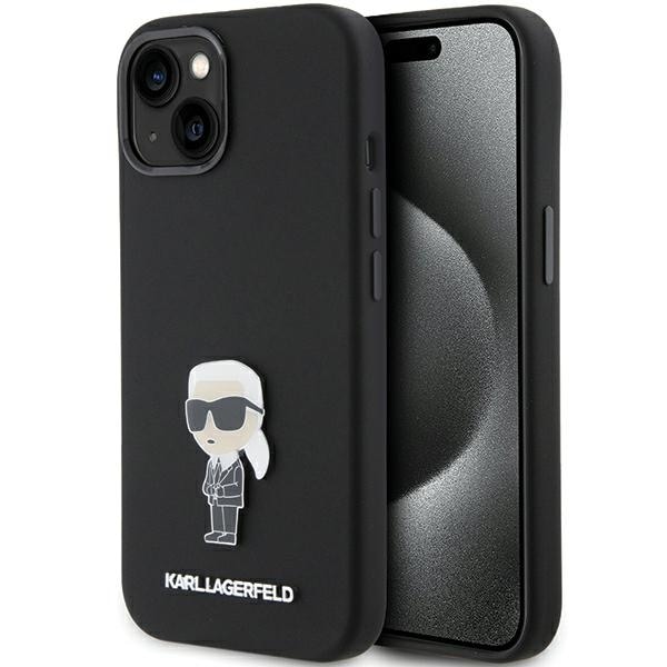 Karl Lagerfeld Silikon Ikonik Metal Pin fodral för iPhone 15 - svart